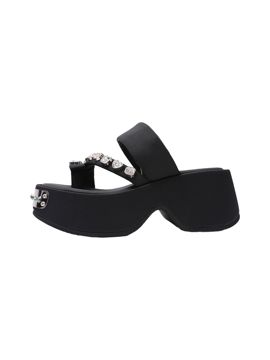 Black Crystal-Trim Toe-Post Platform Slides