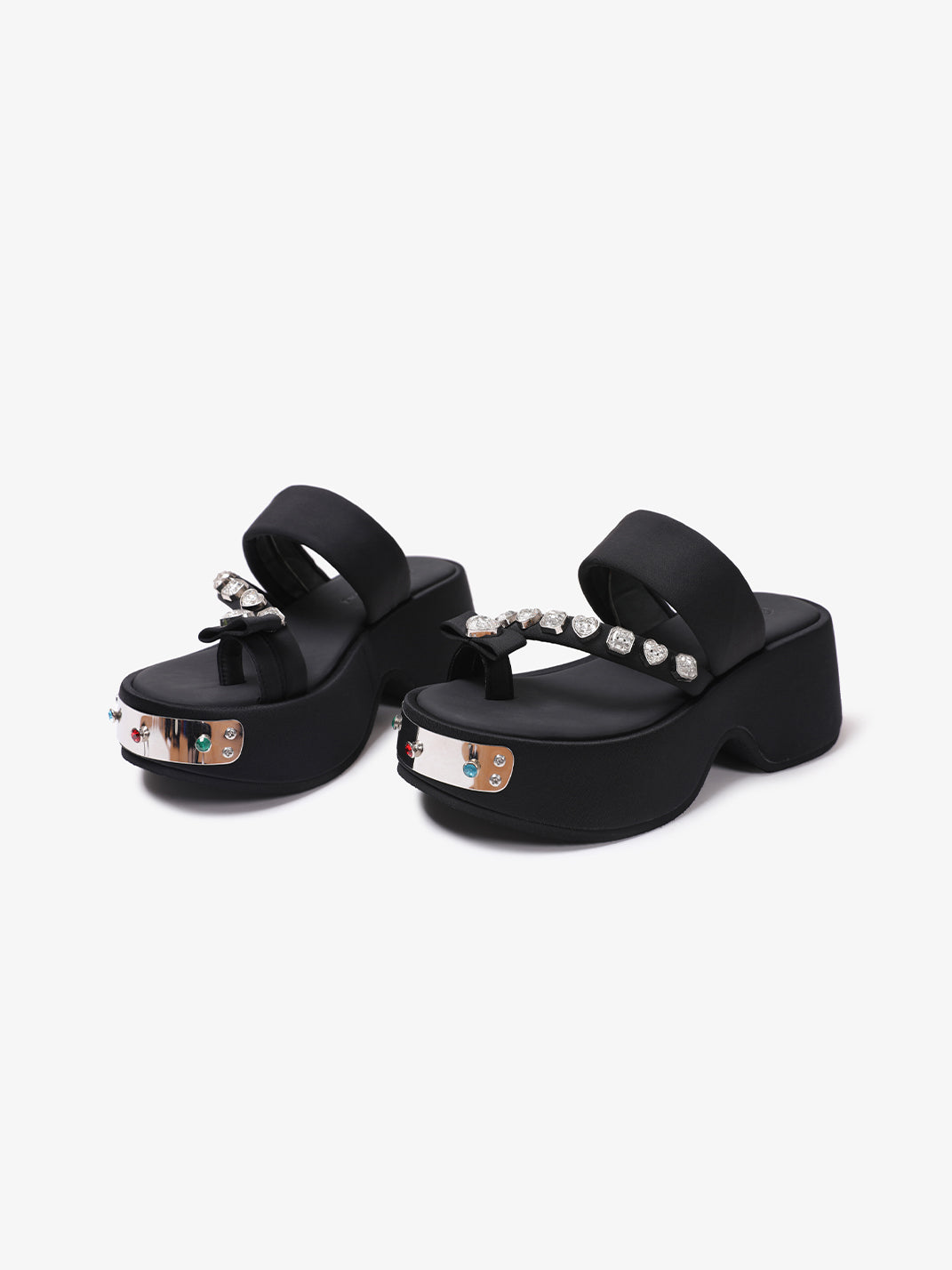 Black Crystal-Trim Toe-Post Platform Slides - View 6