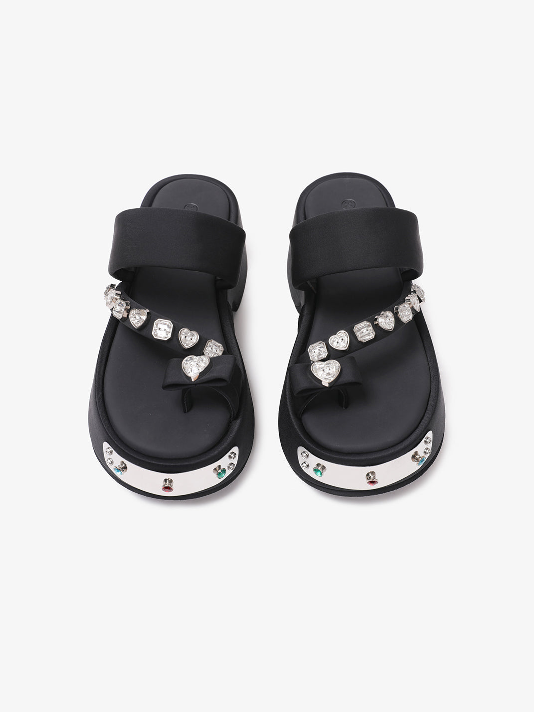 Black Crystal-Trim Toe-Post Platform Slides - View 7