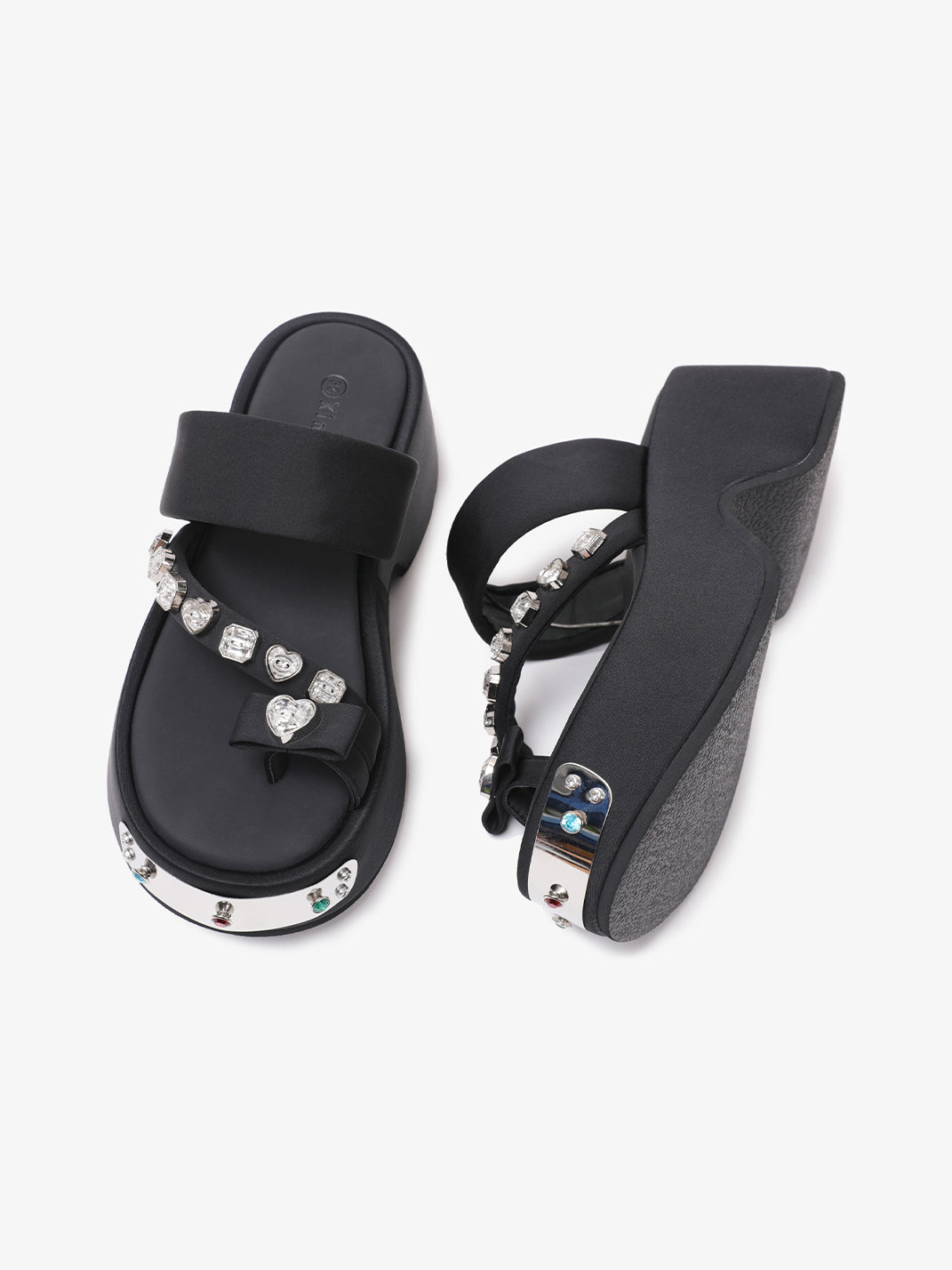 Black Crystal-Trim Toe-Post Platform Slides - View 8