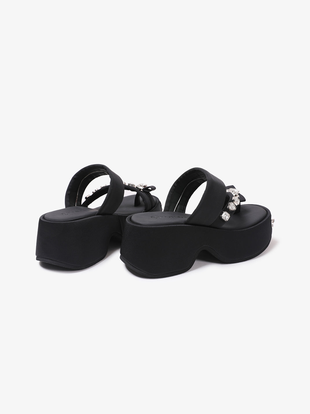 Black Crystal-Trim Toe-Post Platform Slides - View 9