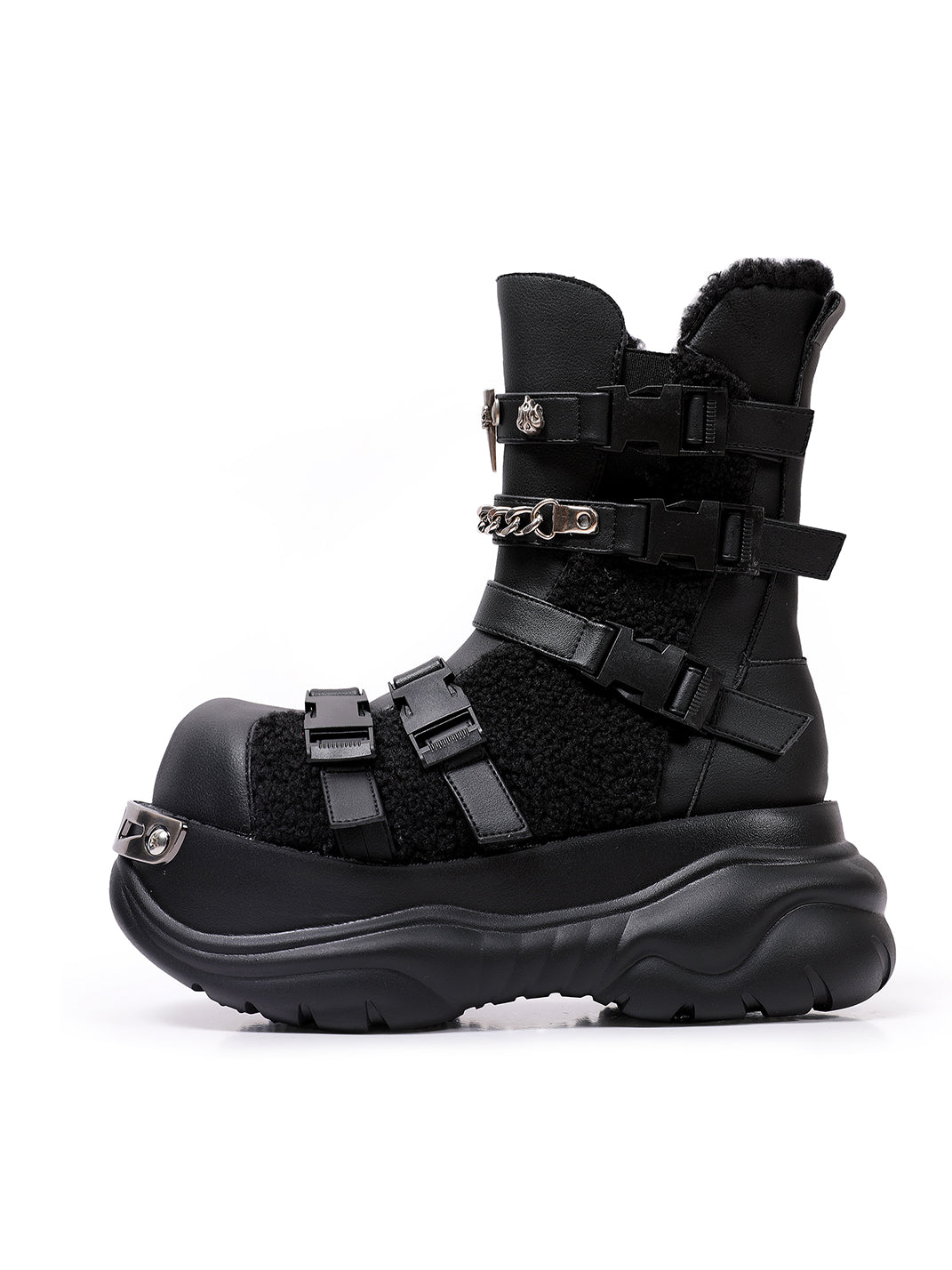 Multi-Buckle Cutout Platform Moto Boots