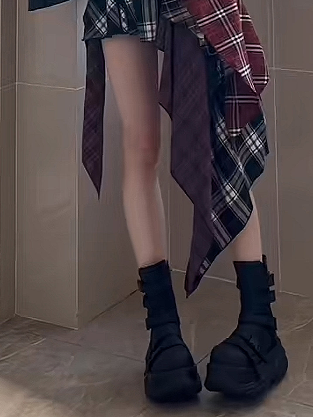 Multi-Buckle Cutout Platform Moto Boots - View 2