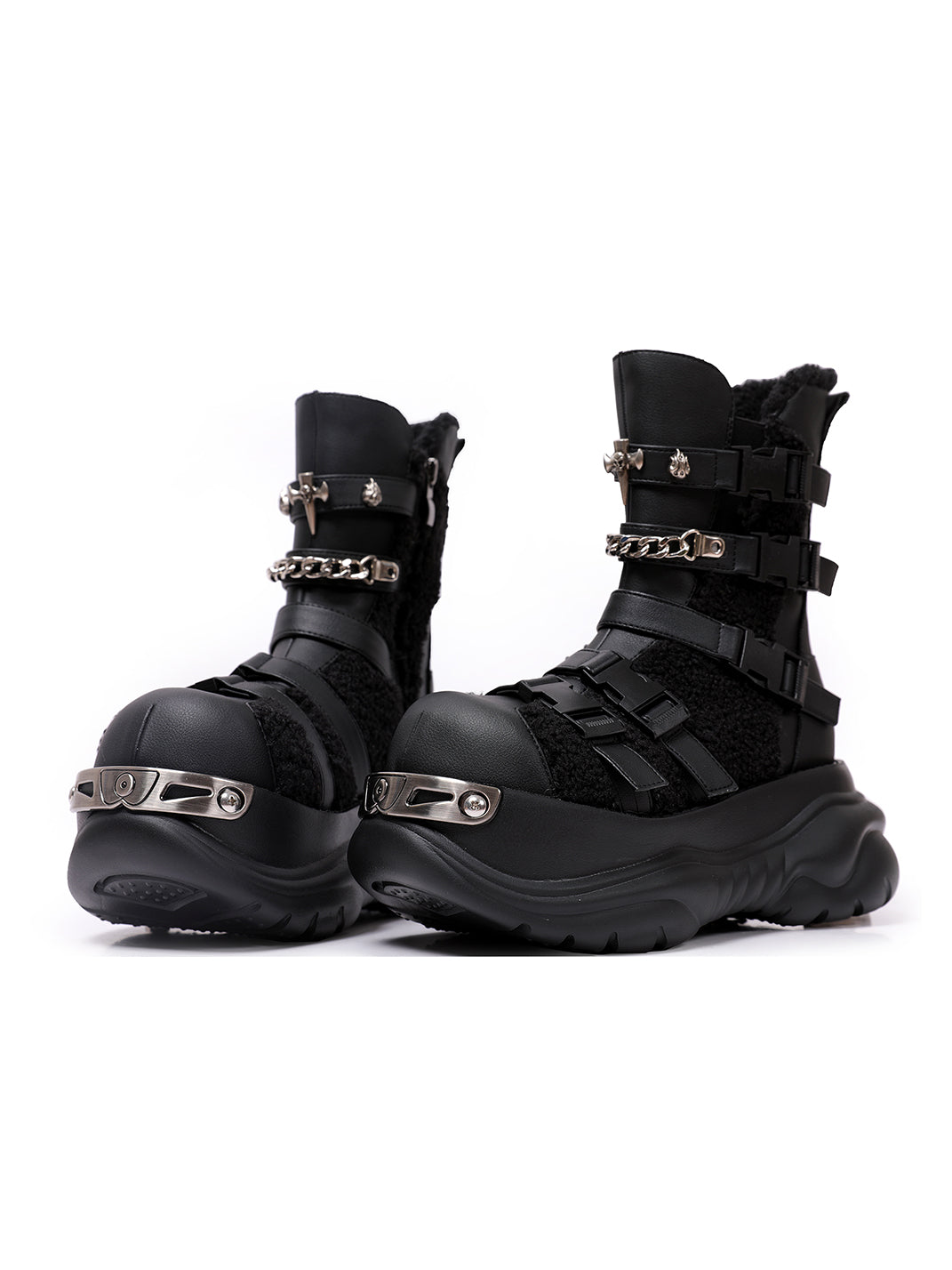 Multi-Buckle Cutout Platform Moto Boots - View 5