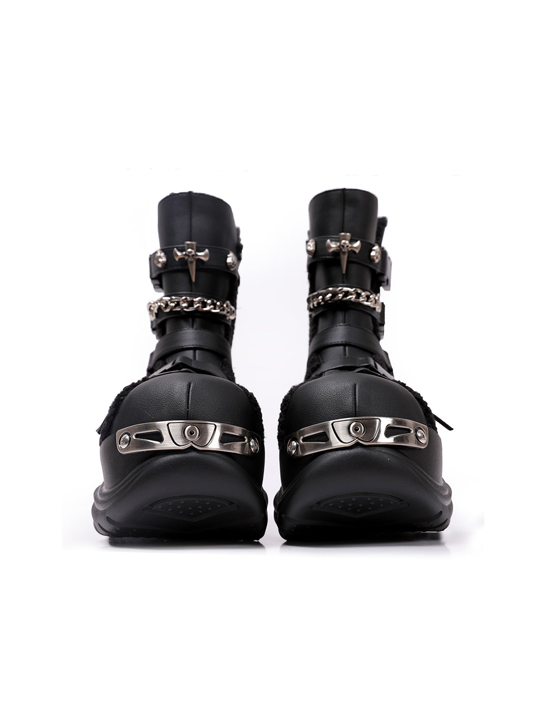 Multi-Buckle Cutout Platform Moto Boots - View 7