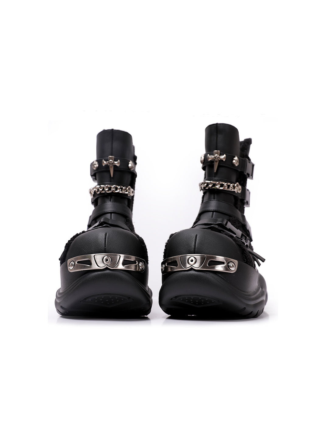 Multi-Buckle Cutout Platform Moto Boots - View 8