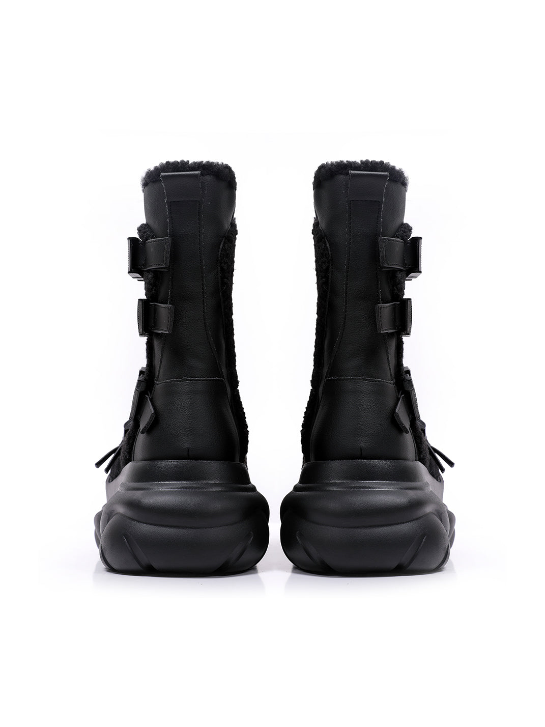 Multi-Buckle Cutout Platform Moto Boots - View 9