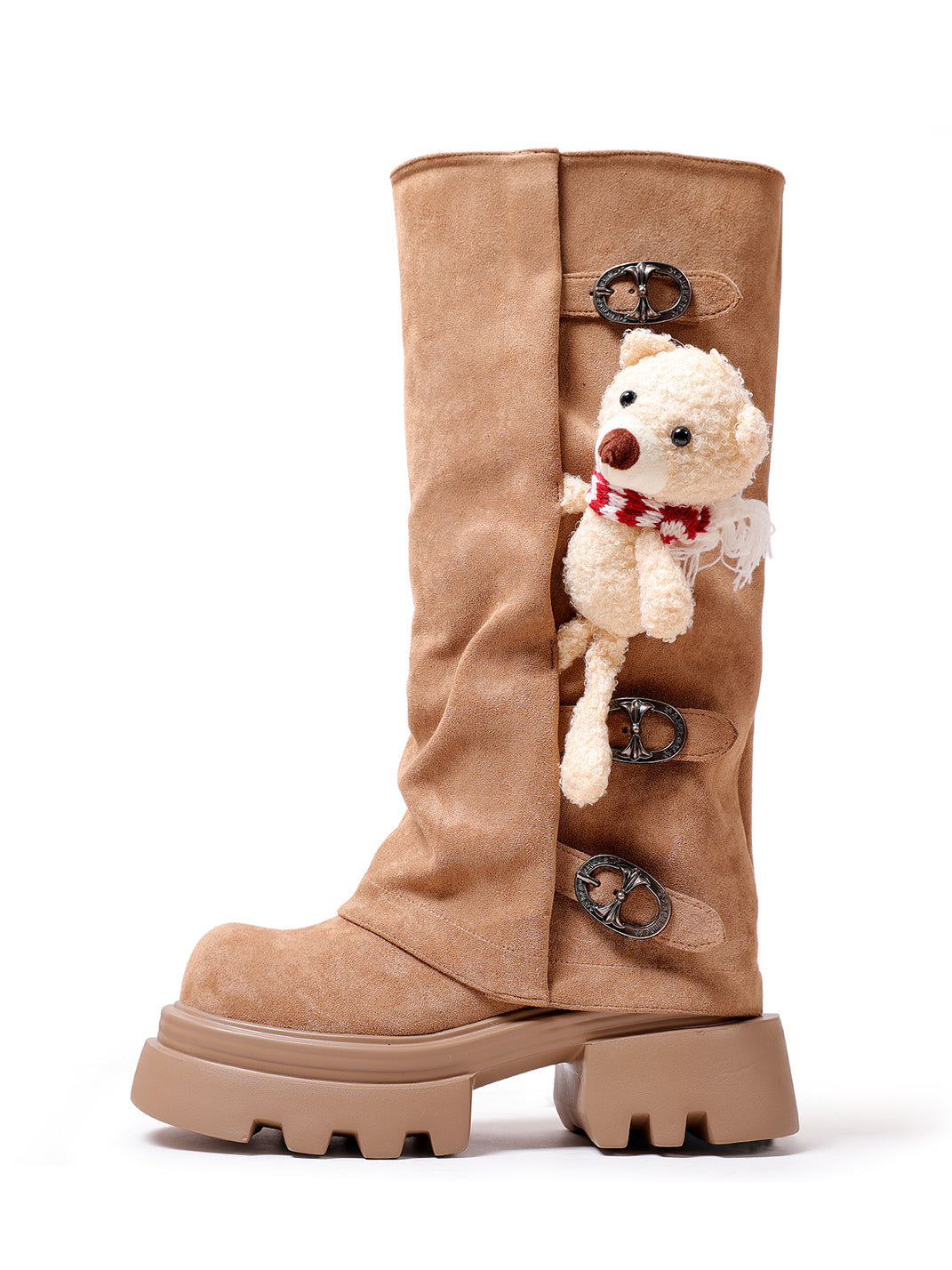 Teddy-Charm Lug-Sole Mid-Calf Boots