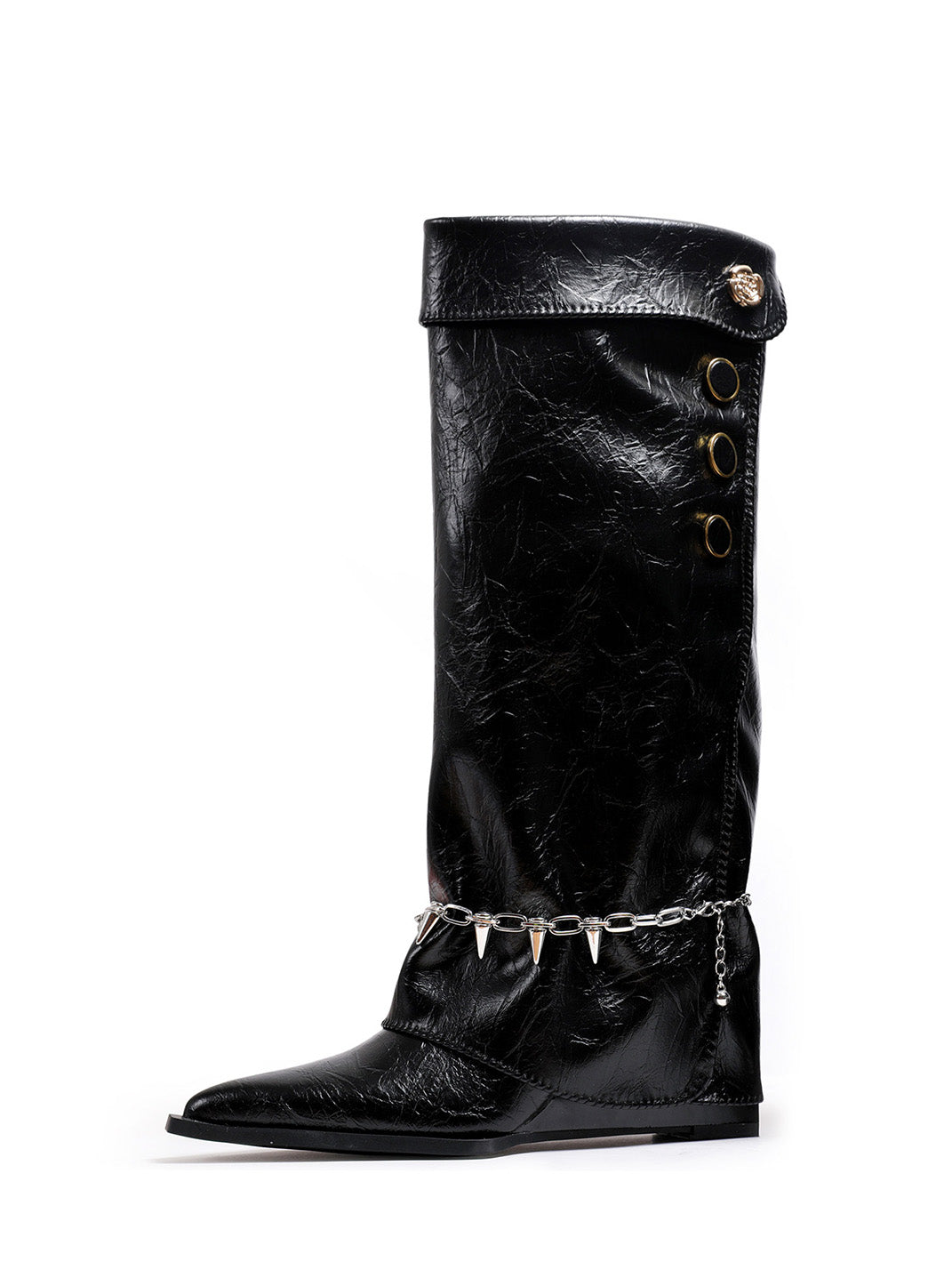 Chain-Trim Pointed-Toe Riding Boots