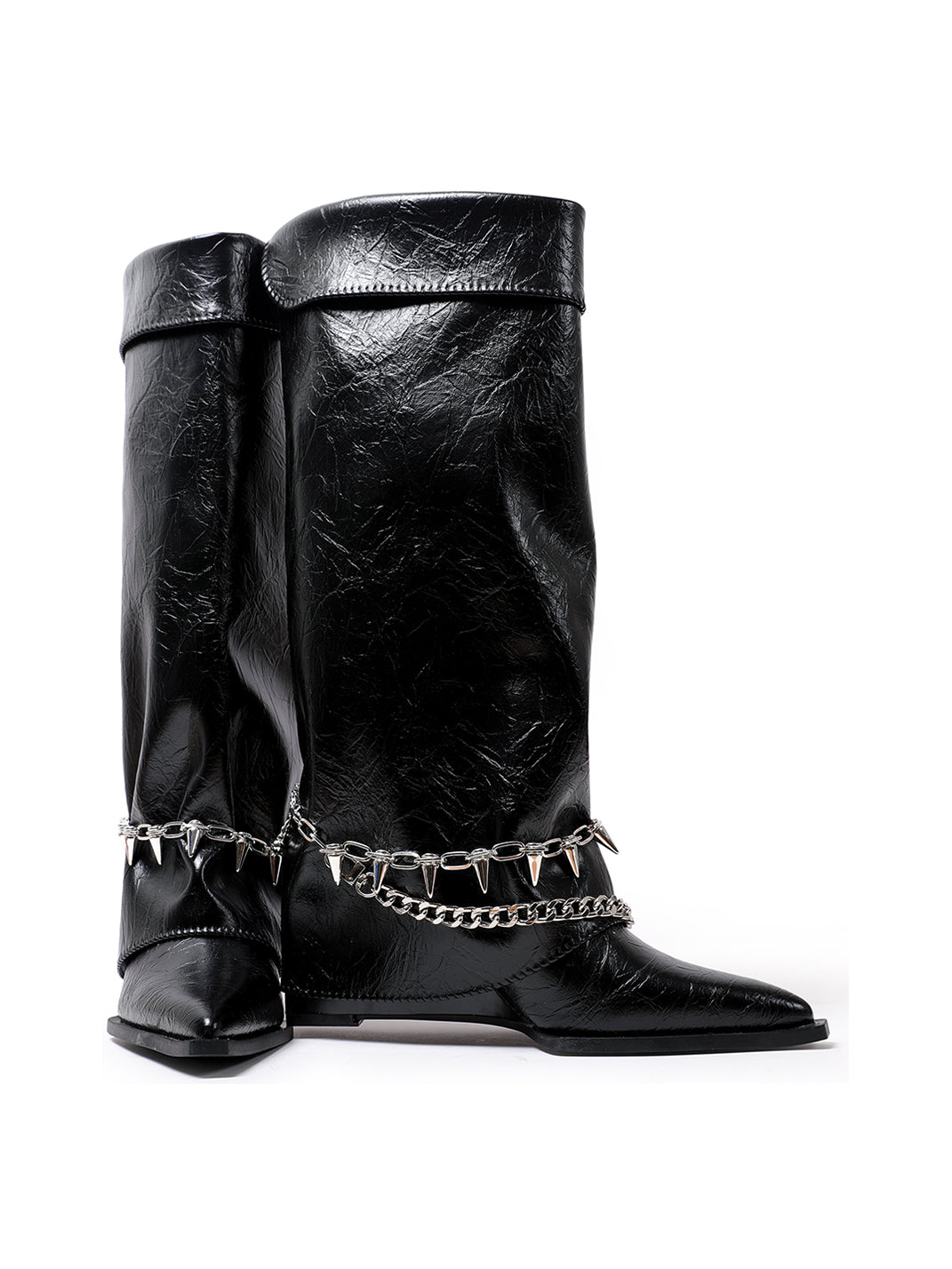 Chain-Trim Pointed-Toe Riding Boots - View 6