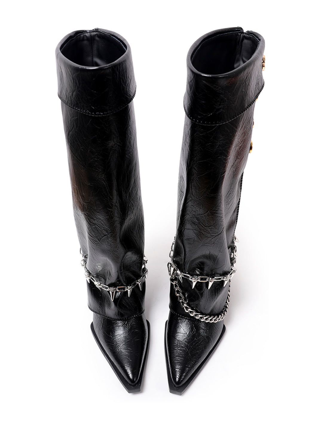 Chain-Trim Pointed-Toe Riding Boots - View 7