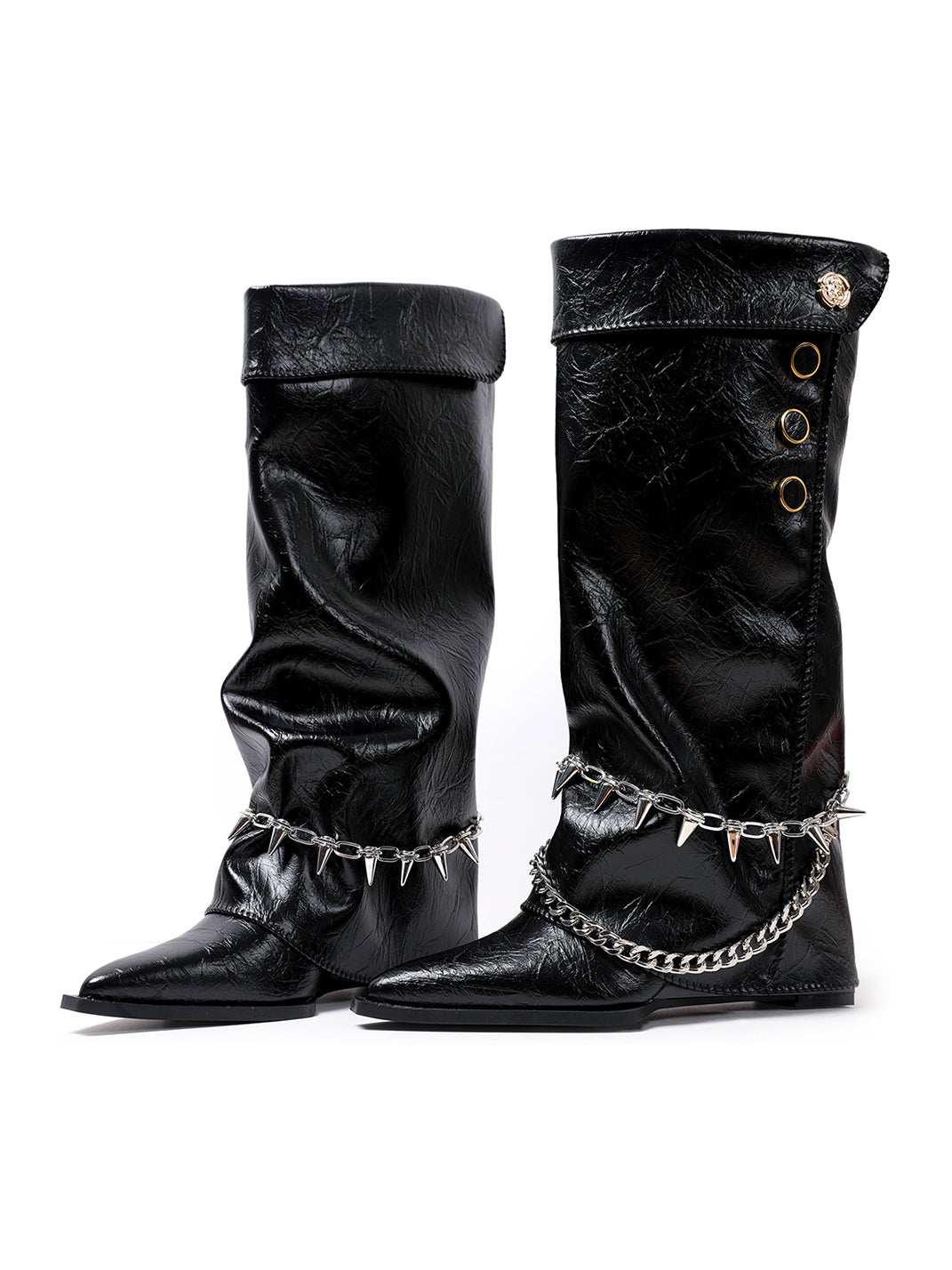Chain-Trim Pointed-Toe Riding Boots - View 8