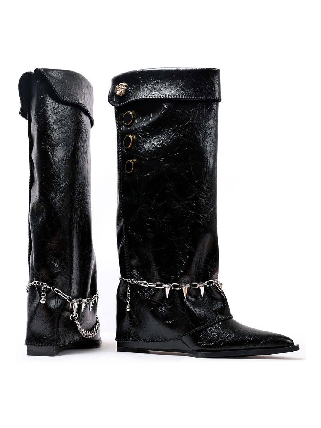 Chain-Trim Pointed-Toe Riding Boots - View 9