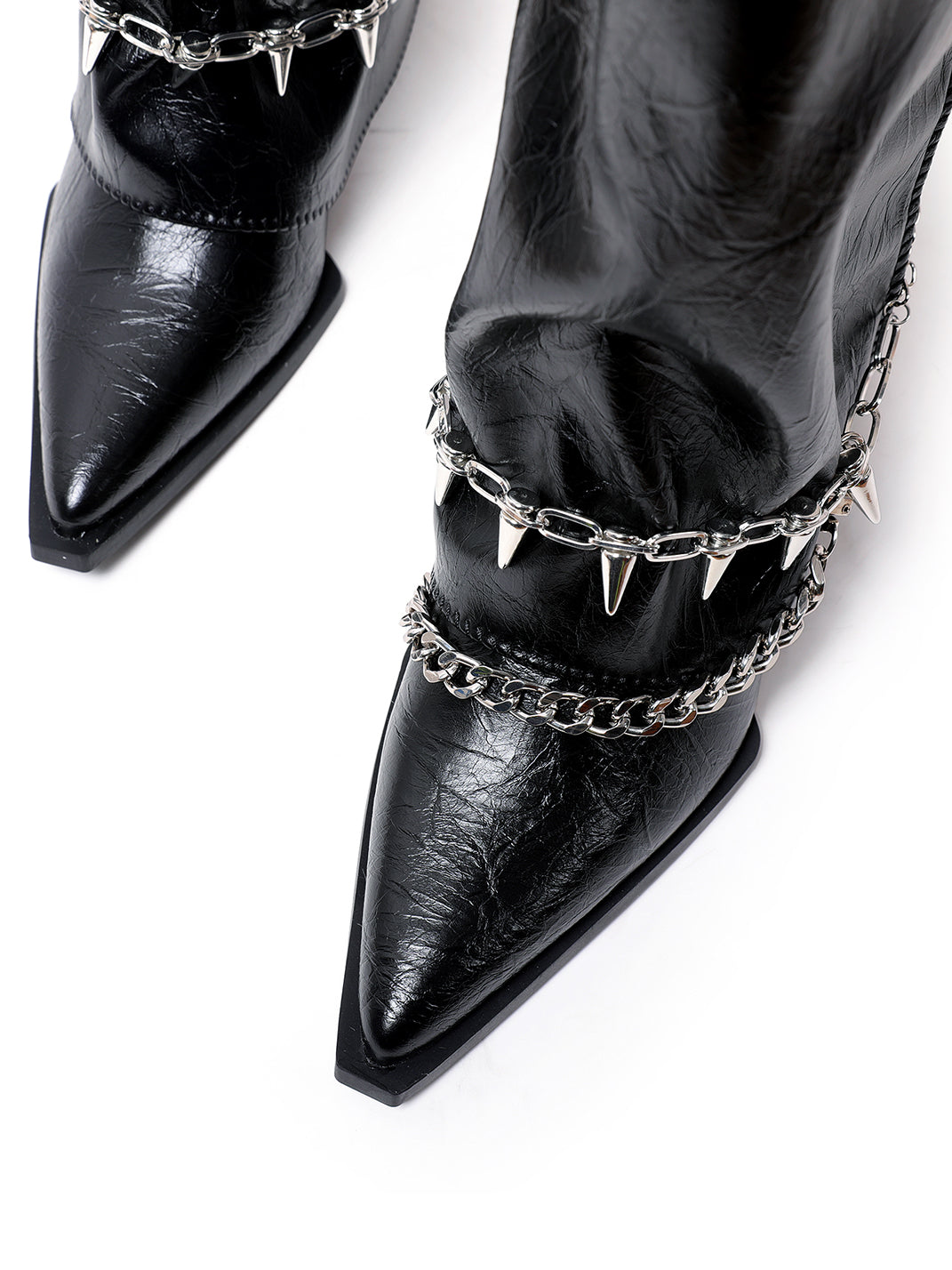 Chain-Trim Pointed-Toe Riding Boots - View 12