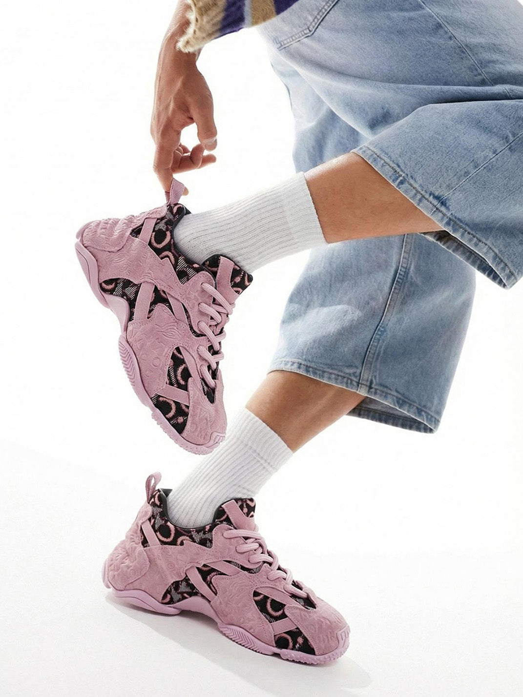 Pink Embroidered Chunky Dad Sneakers - View 2