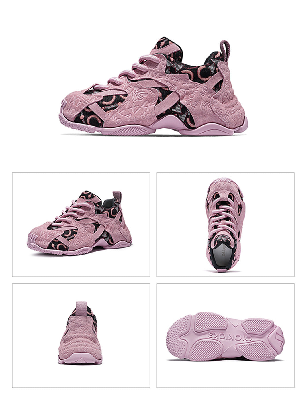 Pink Embroidered Chunky Dad Sneakers - View 8