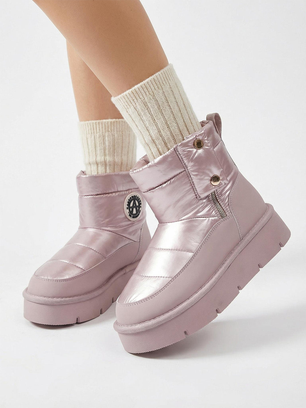 Pink Quilted Platform Snow Boots - View 2