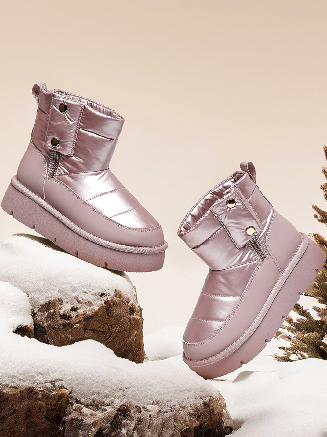Pink Quilted Platform Snow Boots - View 5