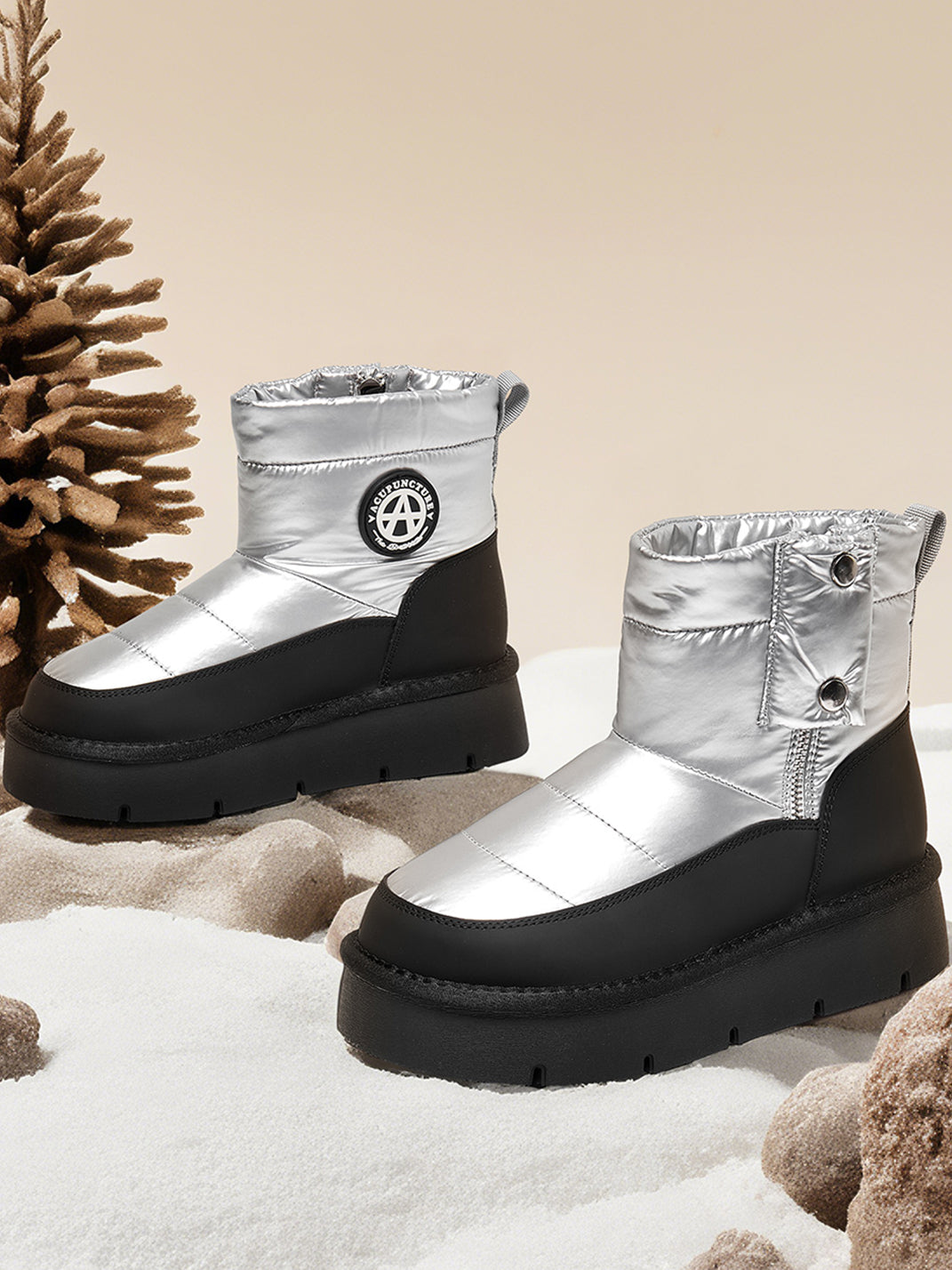 Pink Quilted Platform Snow Boots - View 18