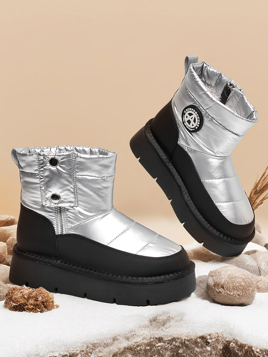 Pink Quilted Platform Snow Boots - View 19