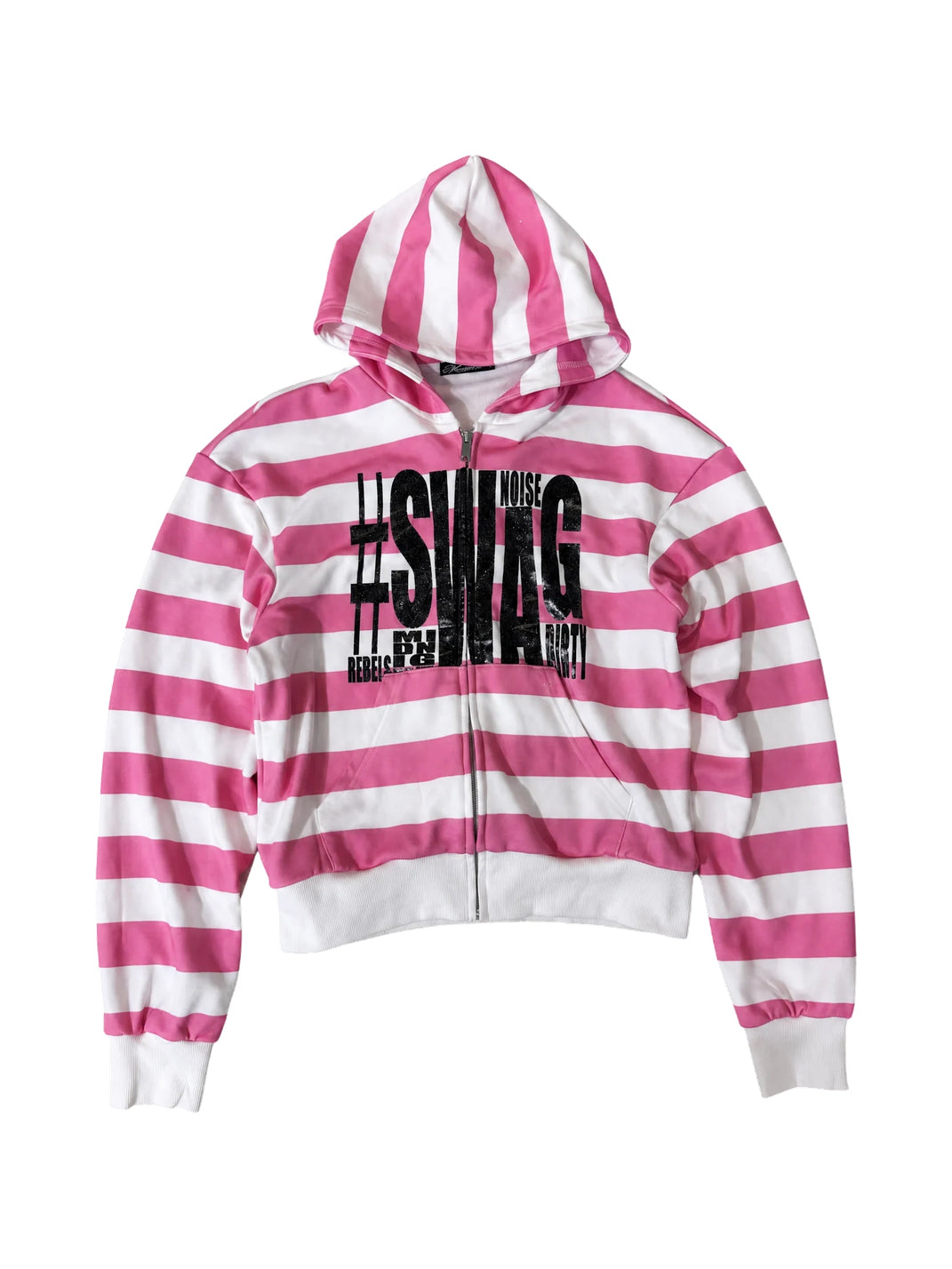 Pink Stripe Glitter-Graphic Zip Hoodie — product view 1