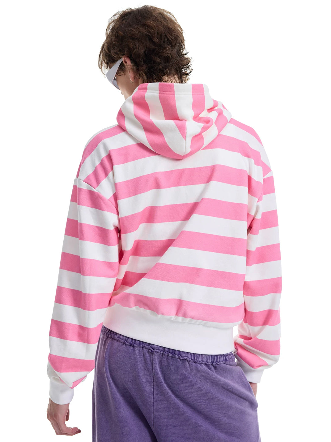 Pink Stripe Glitter-Graphic Zip Hoodie — product view 4