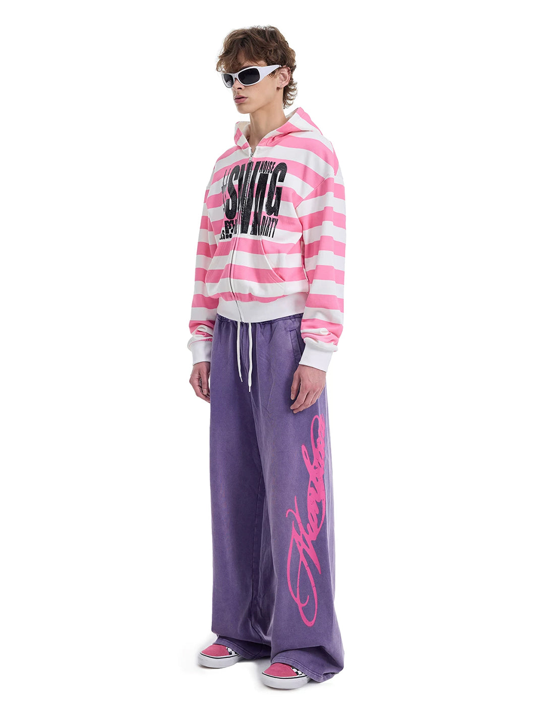 Pink Stripe Glitter-Graphic Zip Hoodie — product view 8