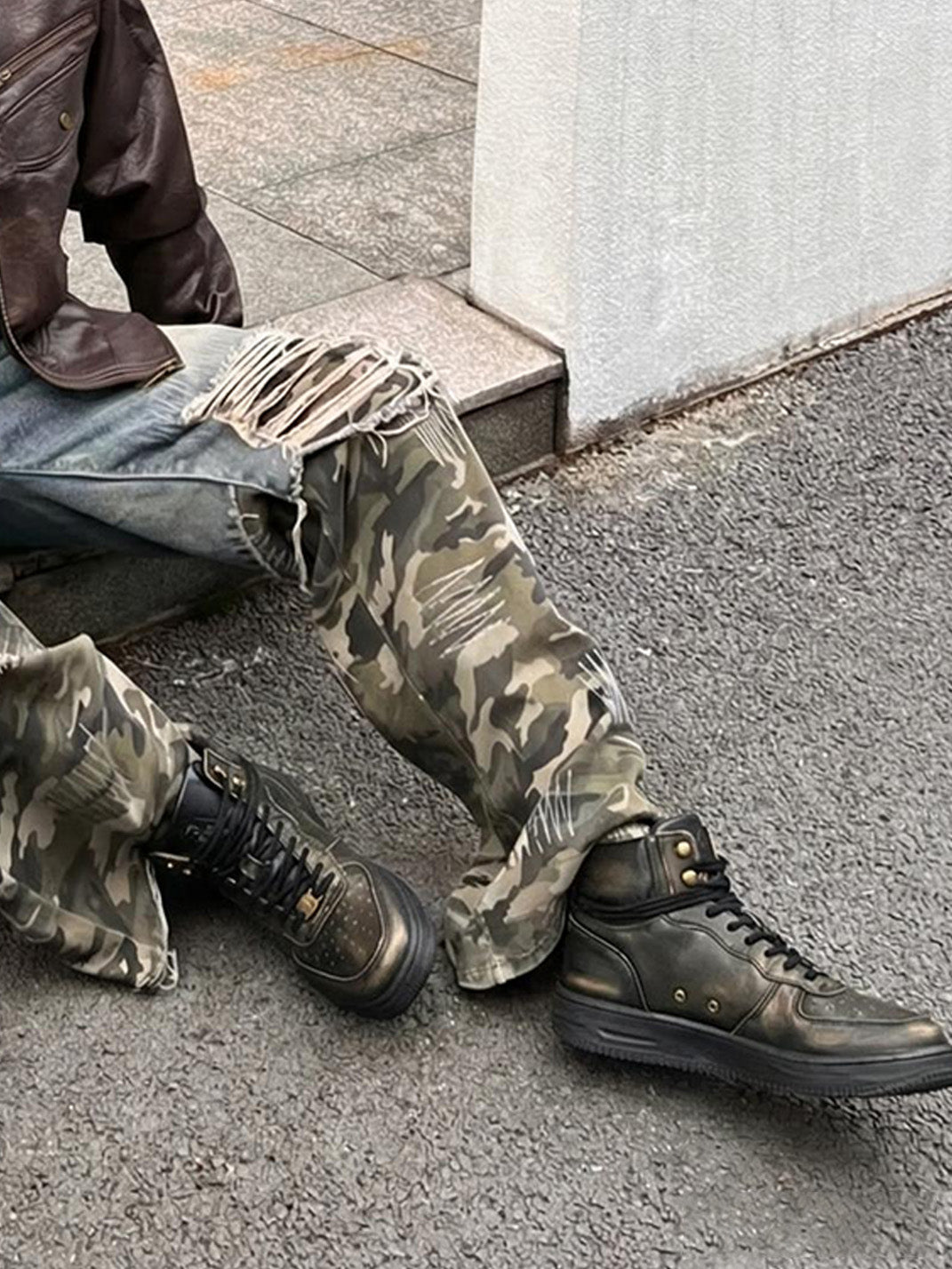 Distressed Leather Padded-Cuff Combat Boots - View 2