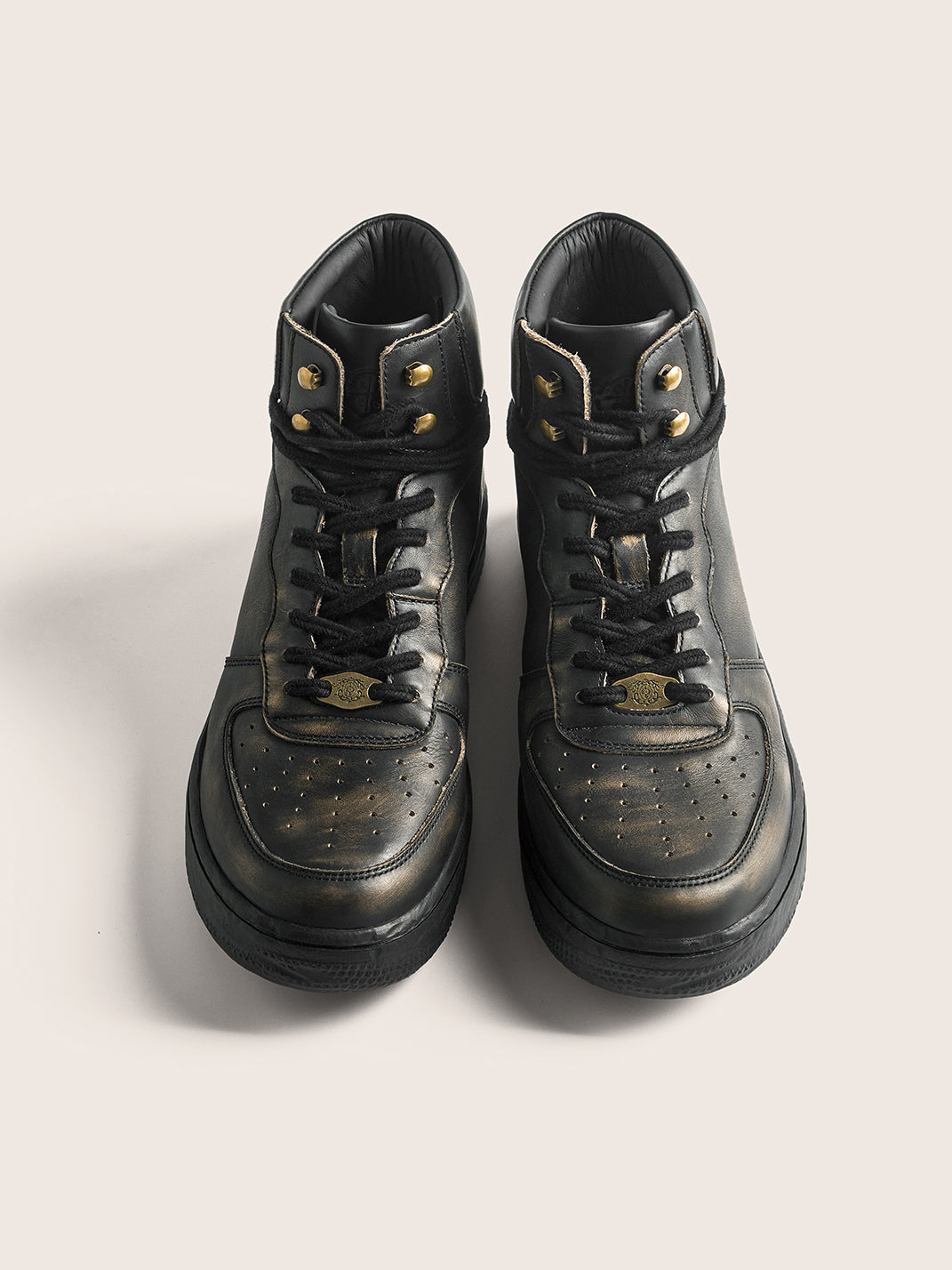 Distressed Leather Padded-Cuff Combat Boots - View 4
