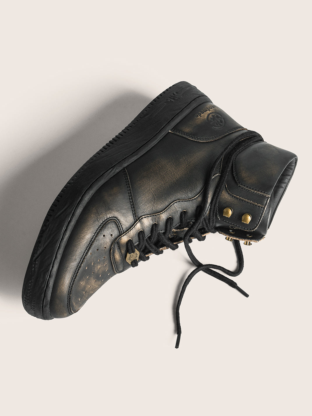 Distressed Leather Padded-Cuff Combat Boots - View 6