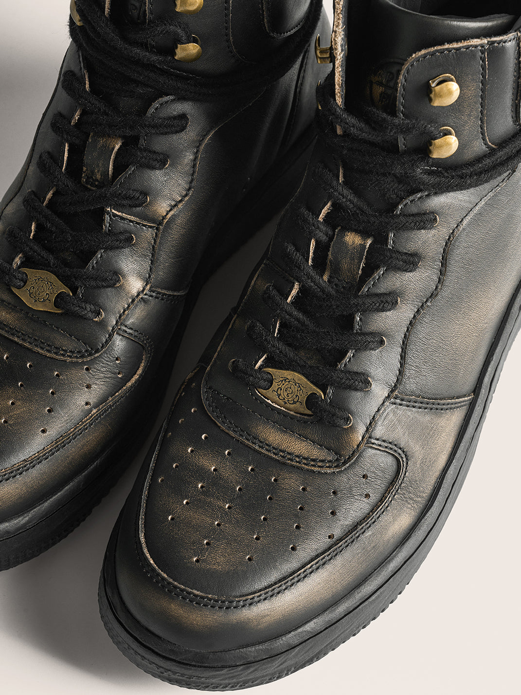 Distressed Leather Padded-Cuff Combat Boots - View 7
