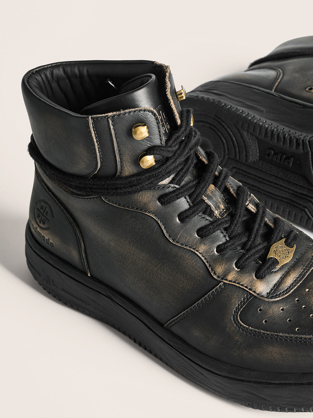 Distressed Leather Padded-Cuff Combat Boots - View 8