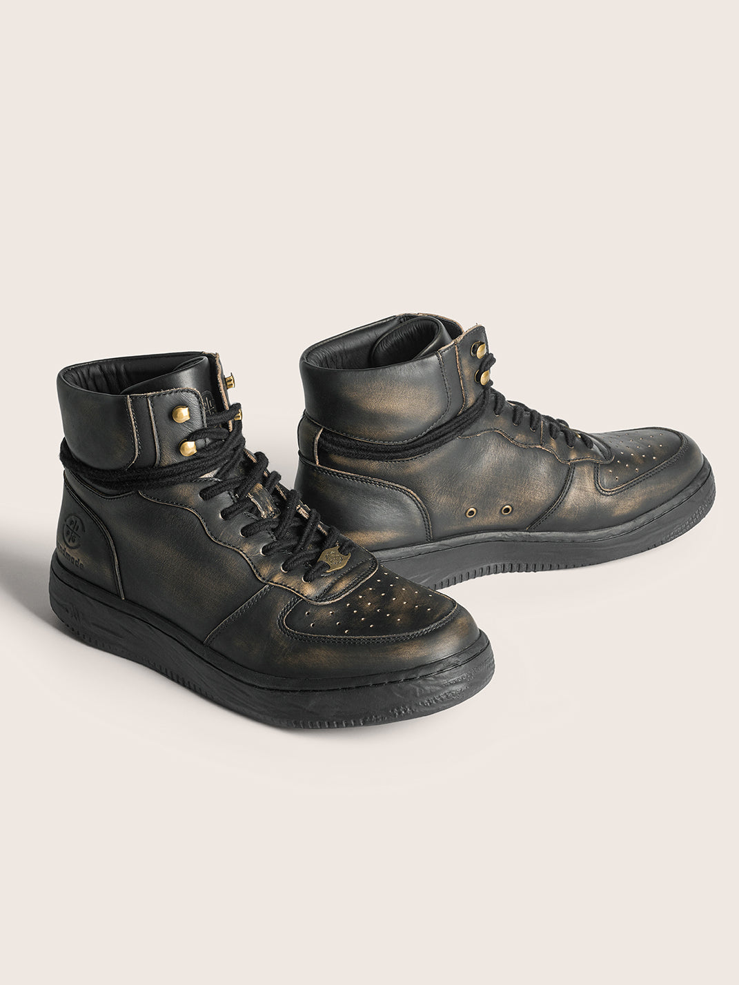 Distressed Leather Padded-Cuff Combat Boots - View 10