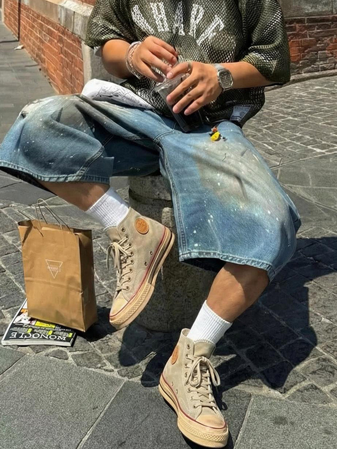 Cow-Suede Distressed High-Top Sneakers - View 16
