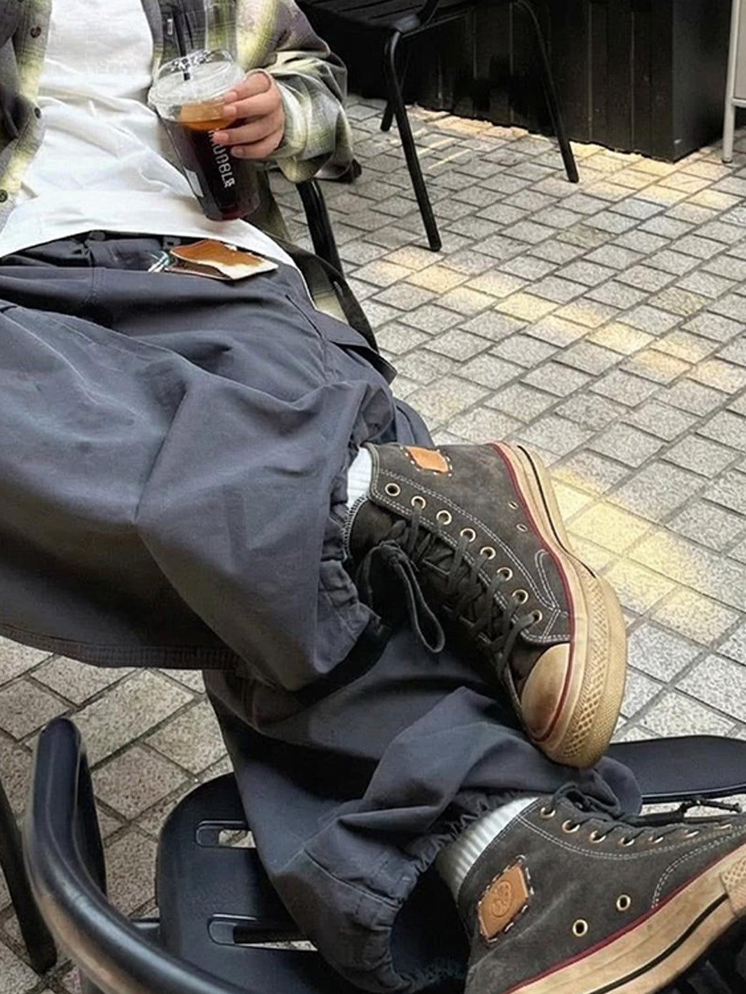 Cow-Suede Distressed High-Top Sneakers - View 3