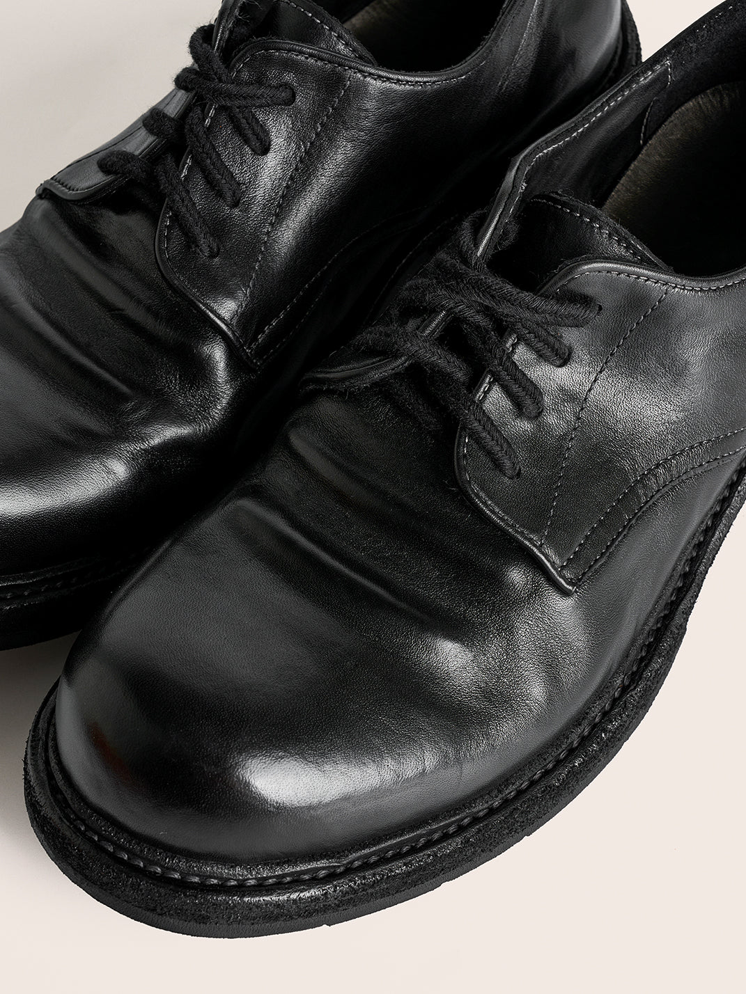 Washed Horsehide Round-Toe Derby Shoes - View 5