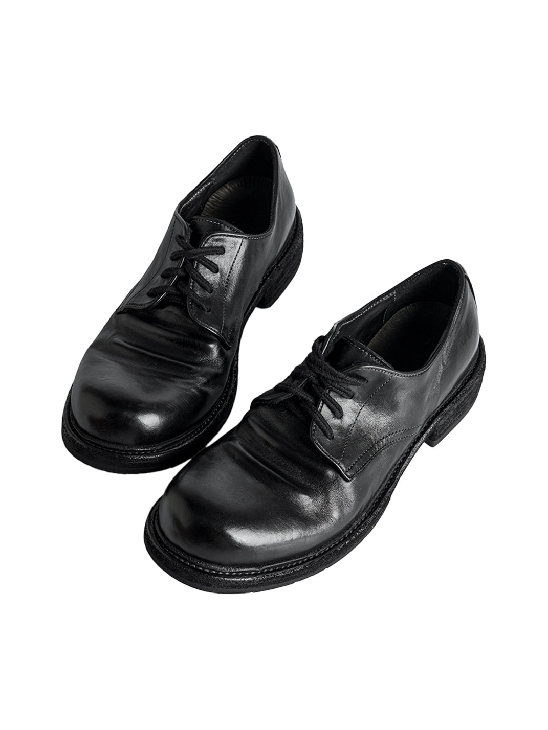 Washed Horsehide Round-Toe Derby Shoes - View 9