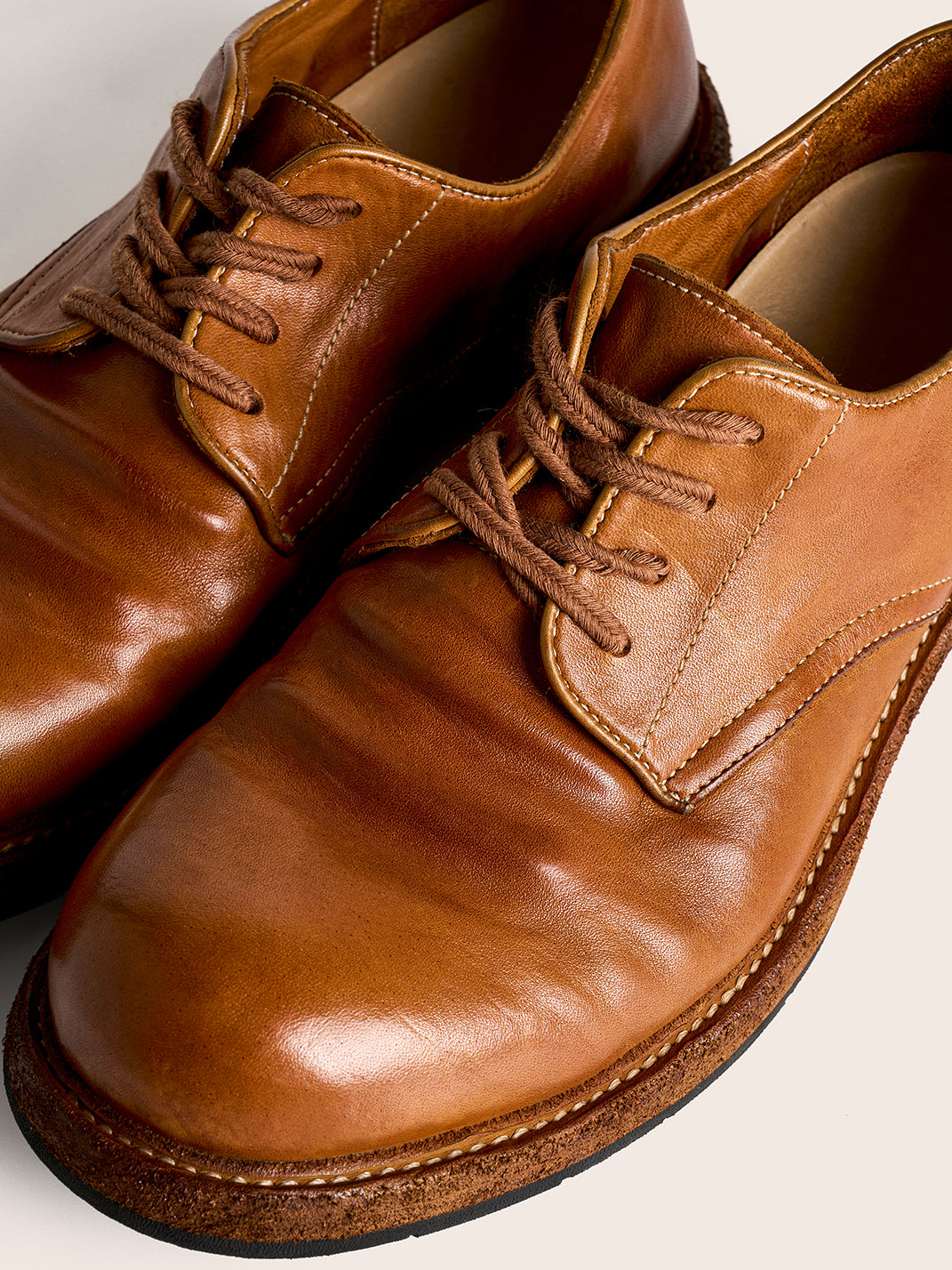 Washed Horsehide Round-Toe Derby Shoes - View 18