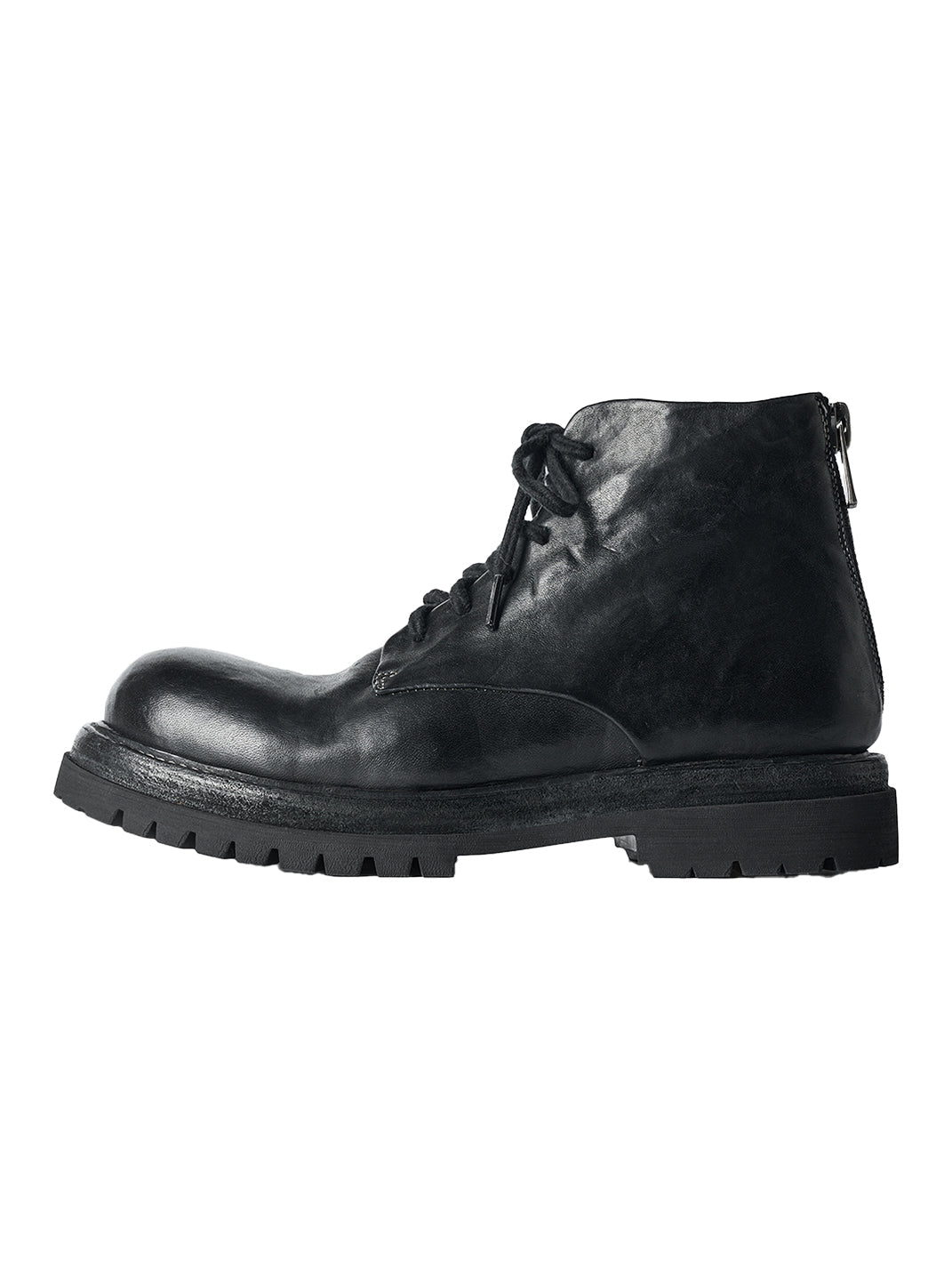 Washed Horsehide Rear-Zip Combat Boots
