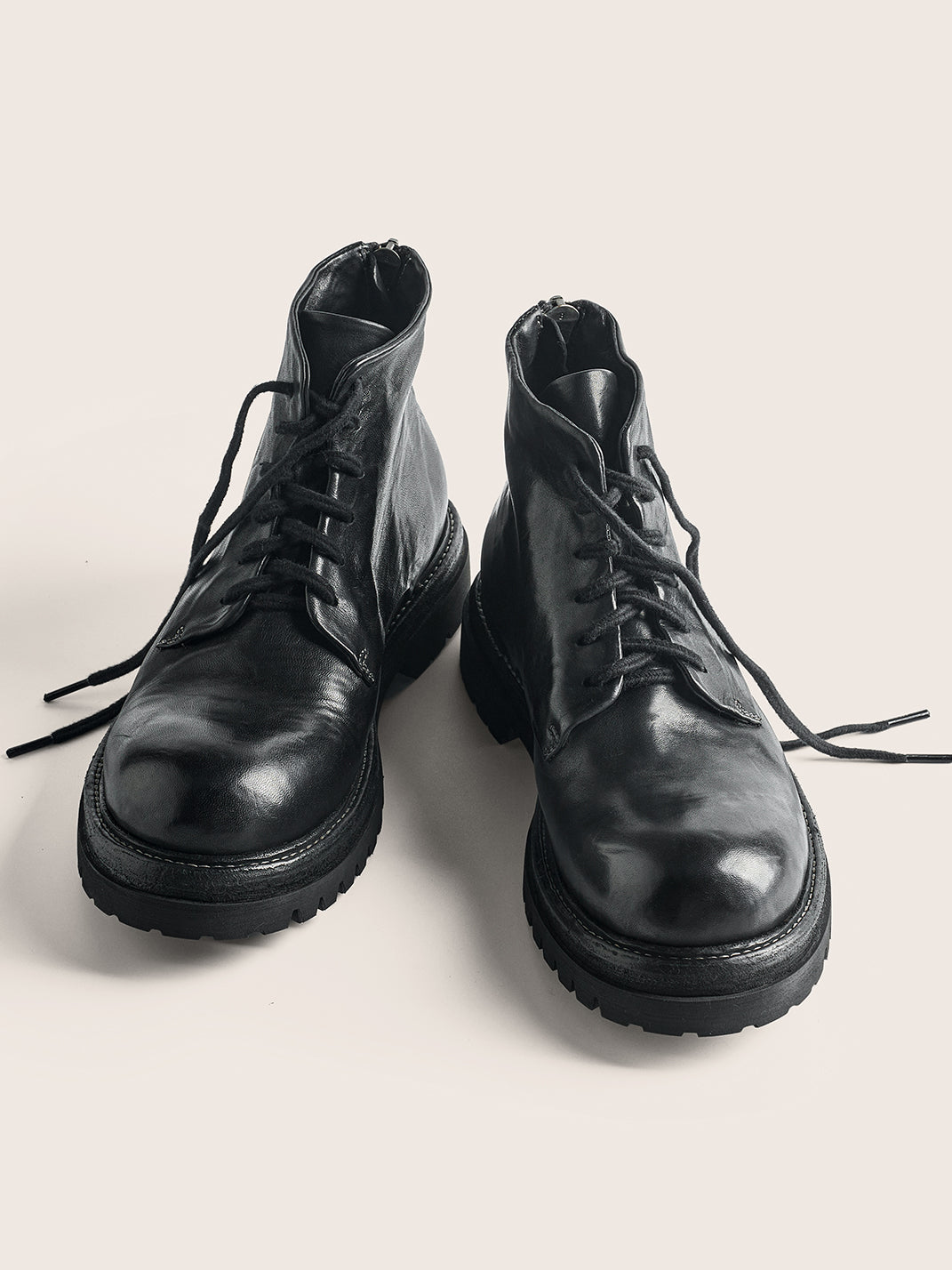 Washed Horsehide Rear-Zip Combat Boots - View 4