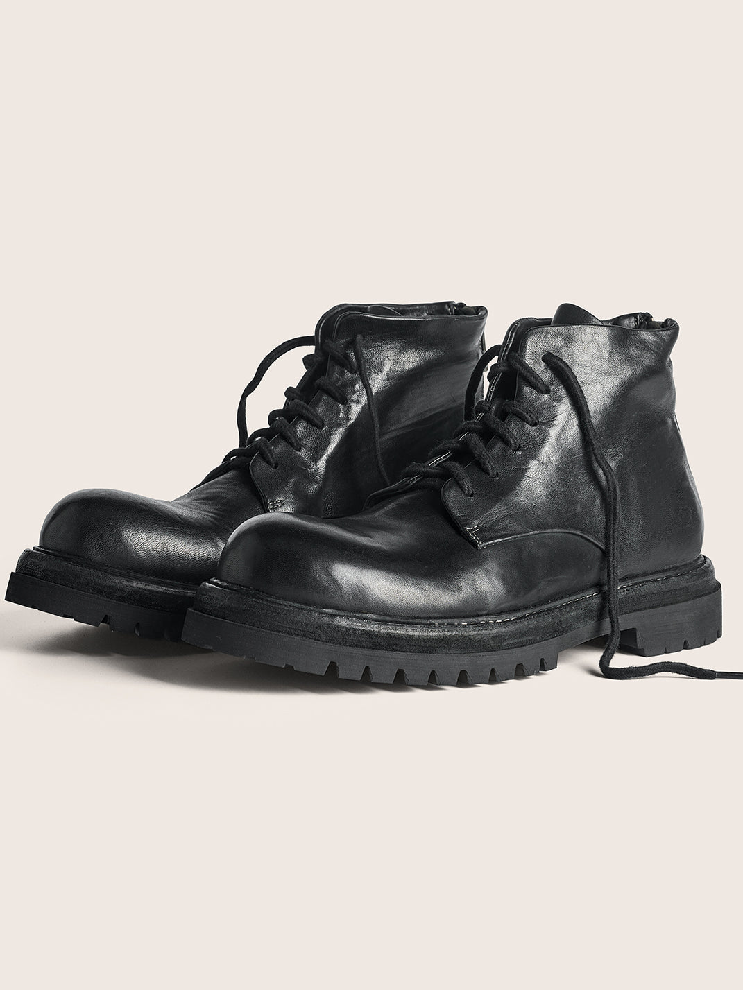 Washed Horsehide Rear-Zip Combat Boots - View 5