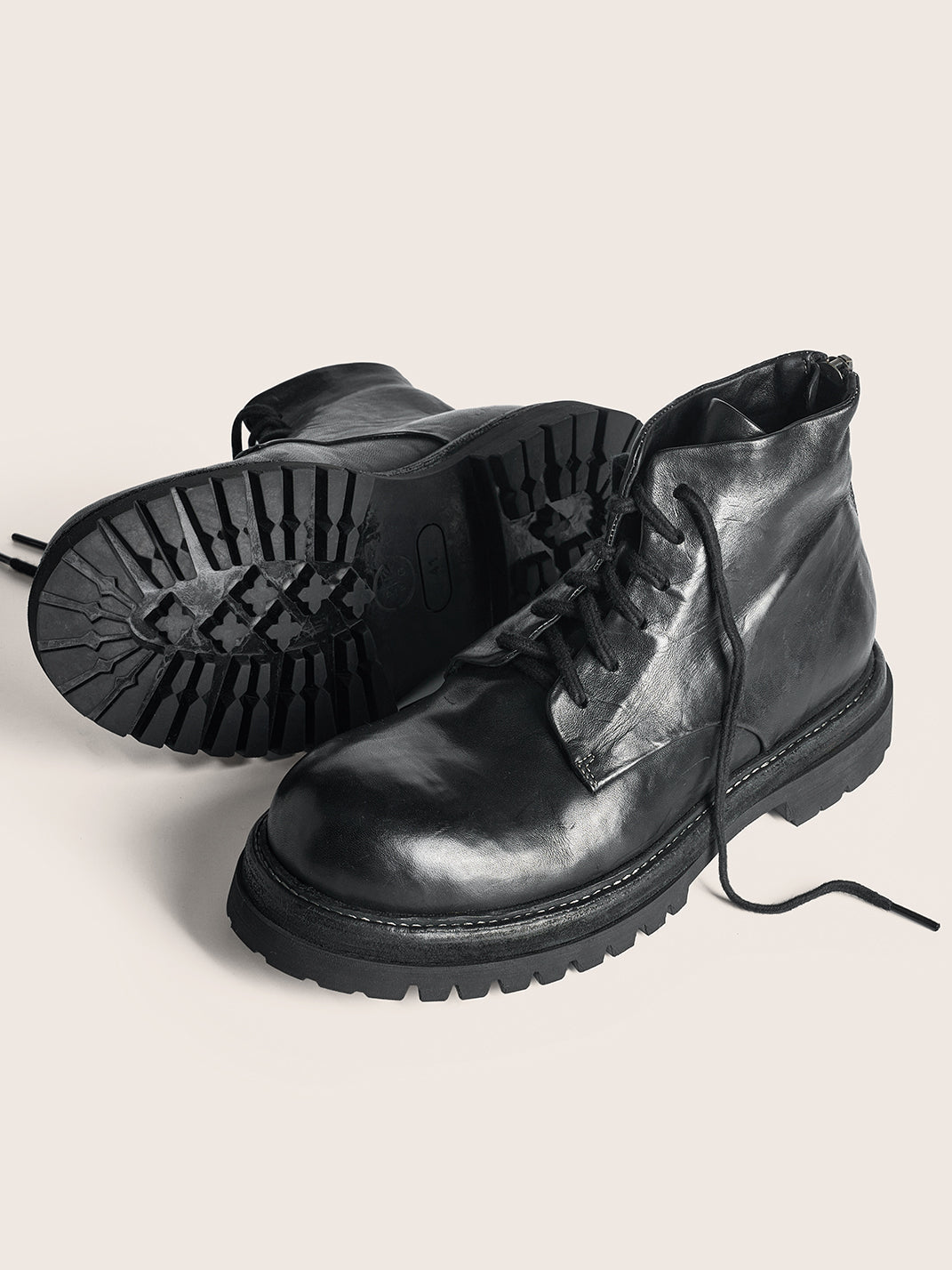 Washed Horsehide Rear-Zip Combat Boots - View 7