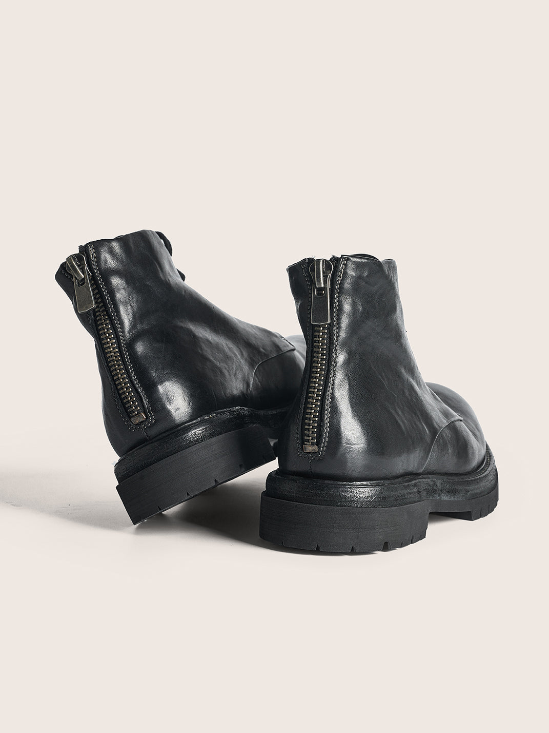 Washed Horsehide Rear-Zip Combat Boots - View 8