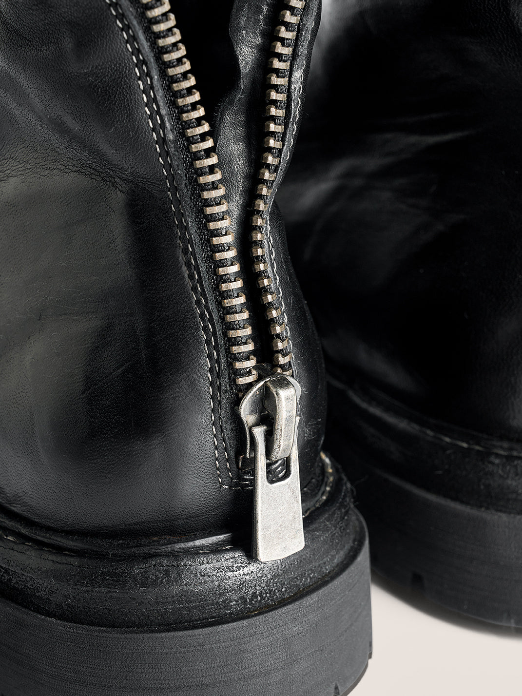 Washed Horsehide Rear-Zip Combat Boots - View 9
