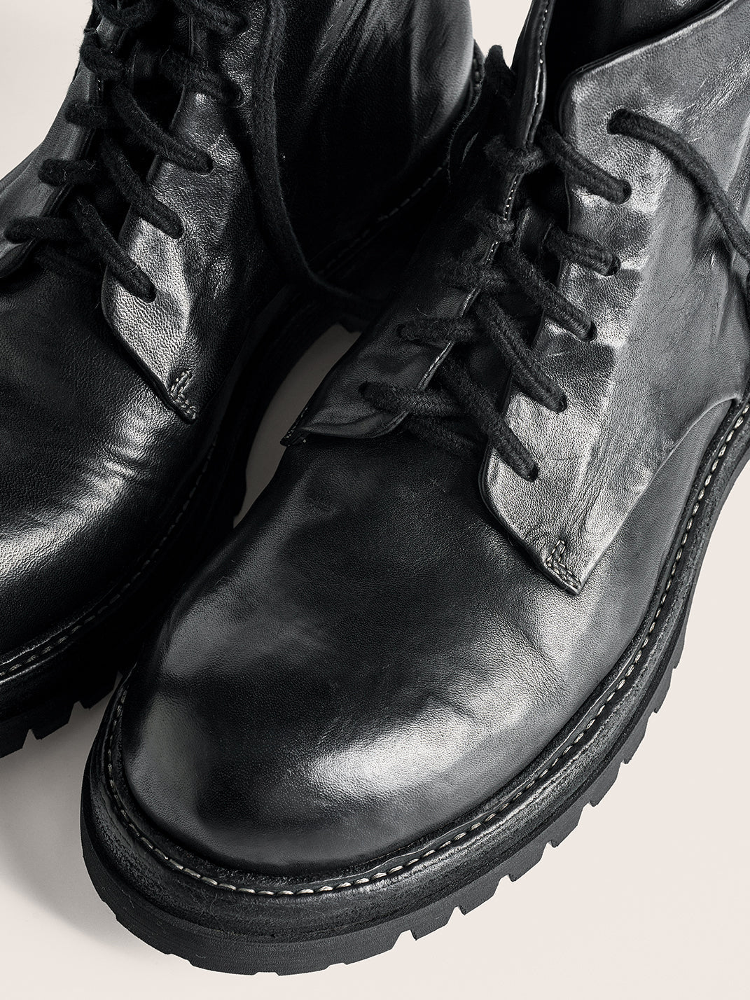 Washed Horsehide Rear-Zip Combat Boots - View 10