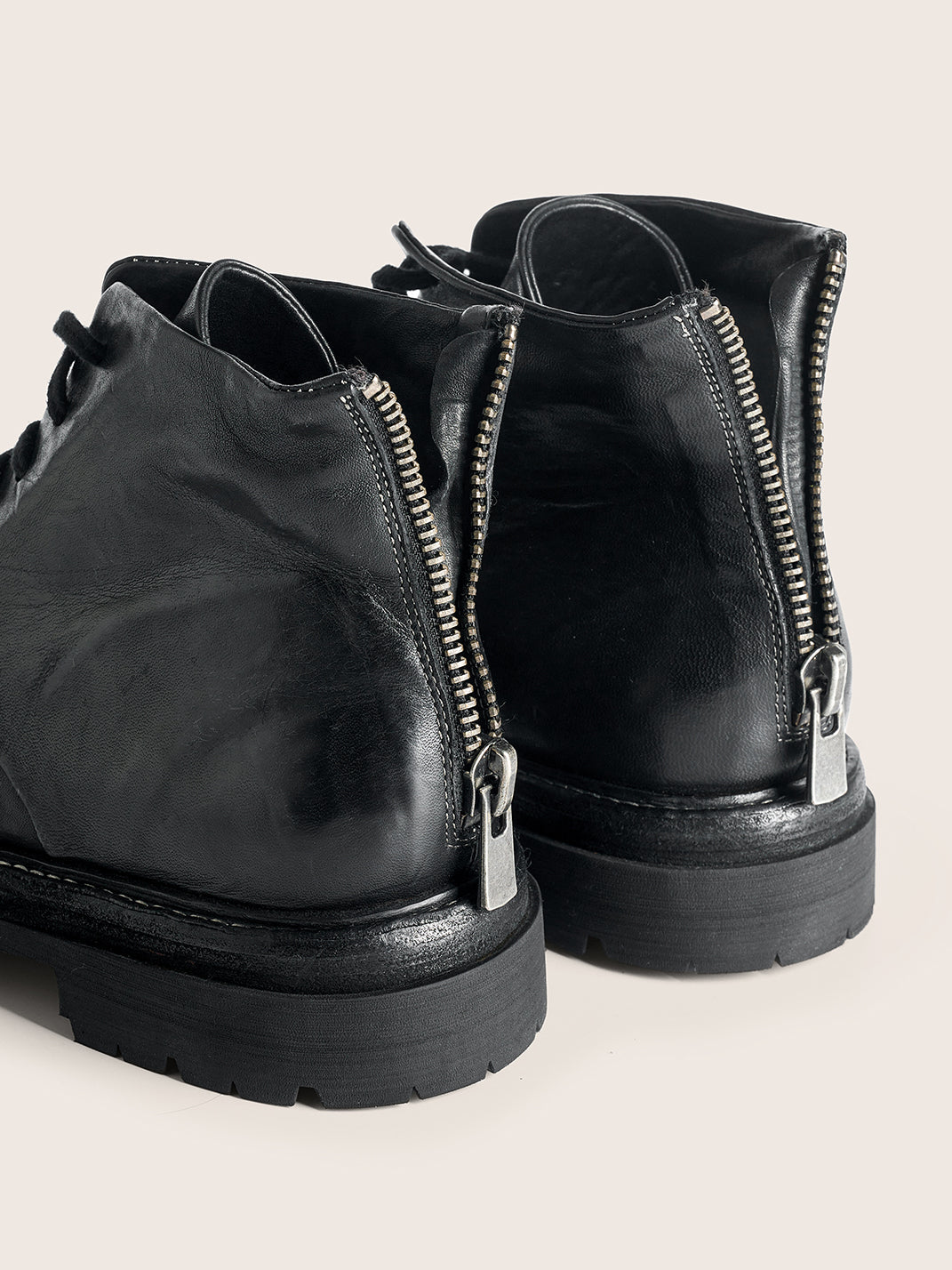 Washed Horsehide Rear-Zip Combat Boots - View 11