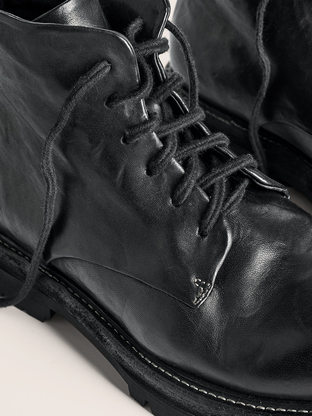 Washed Horsehide Rear-Zip Combat Boots - View 12