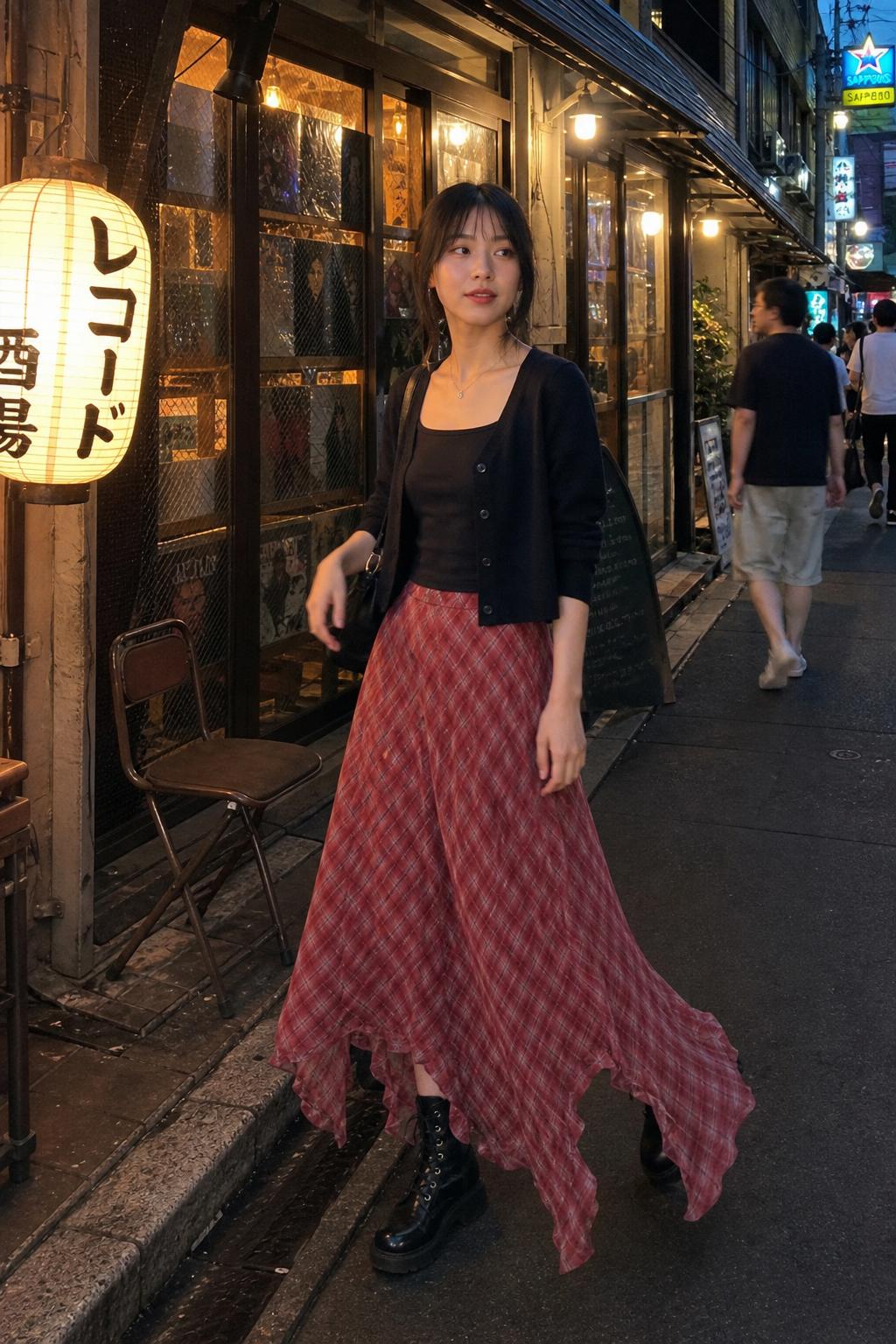Plaid Chiffon Asymmetric Hem Skirt UGC showcase 2