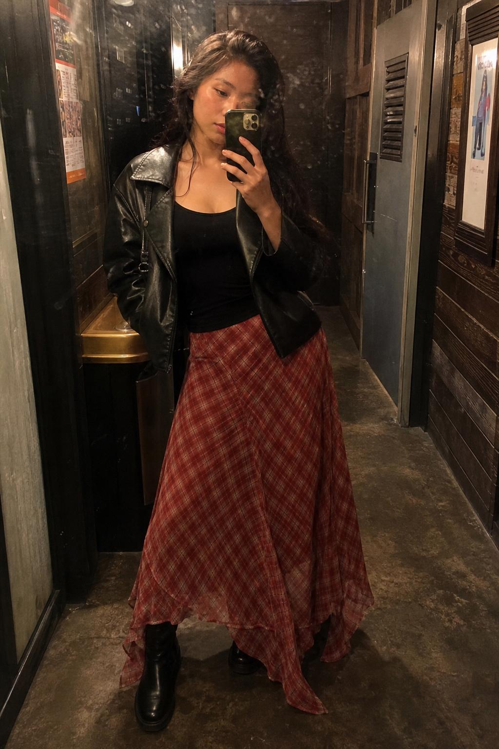 Plaid Chiffon Asymmetric Hem Skirt UGC showcase 3