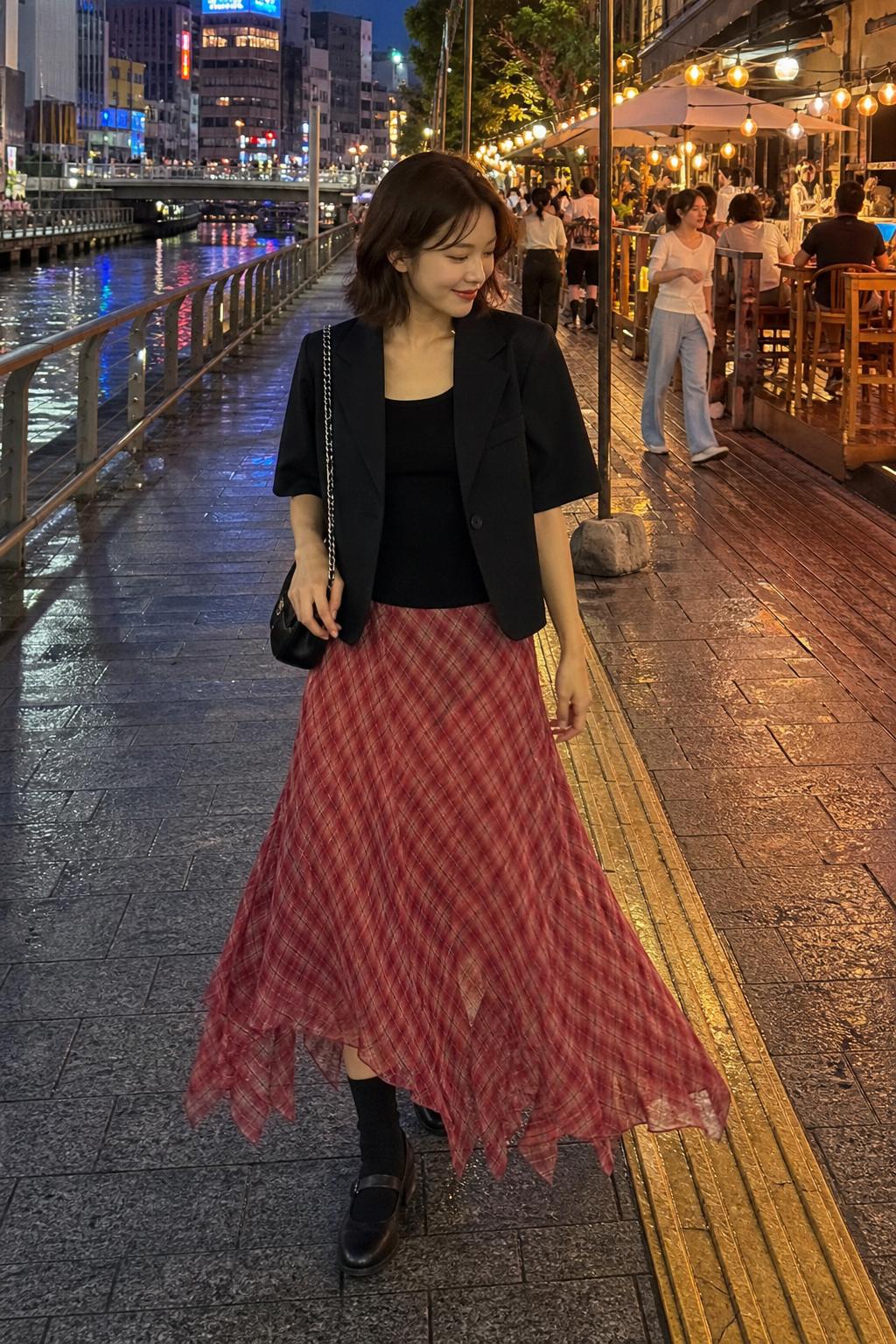 Plaid Chiffon Asymmetric Hem Skirt UGC showcase 5